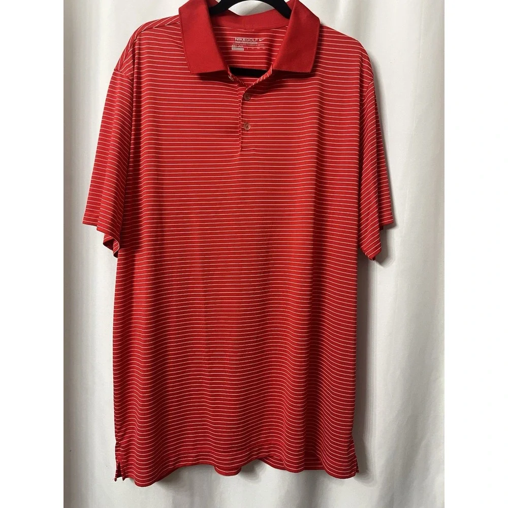 Nike Golf Tour Performance Mens 2XL-XXL Red White Stripes Polo Shirt Dri-Fit H11